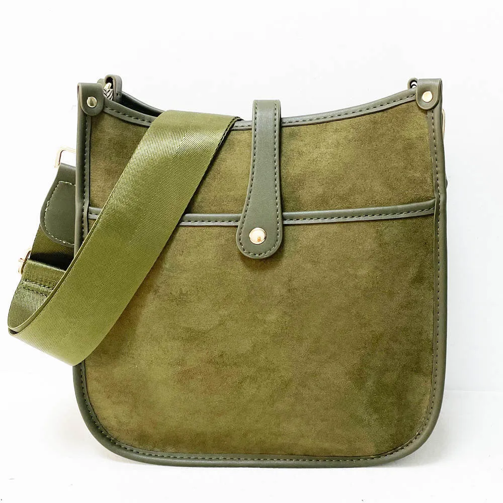 Suede Messenger Bags w/ Matching Adjustable Solid Strap - Assorted Colors