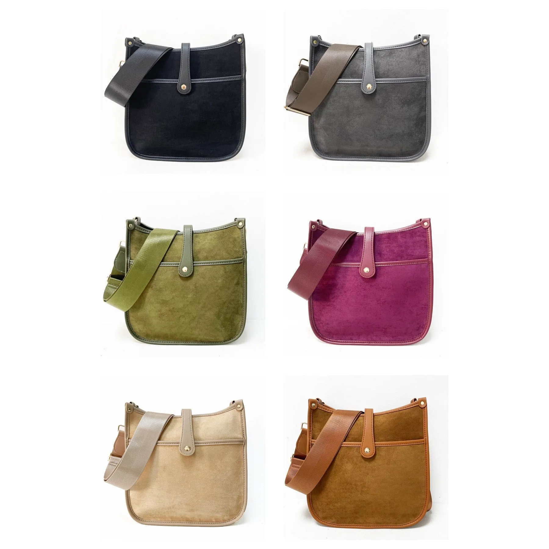 Suede Messenger Bags w/ Matching Adjustable Solid Strap - Assorted Colors