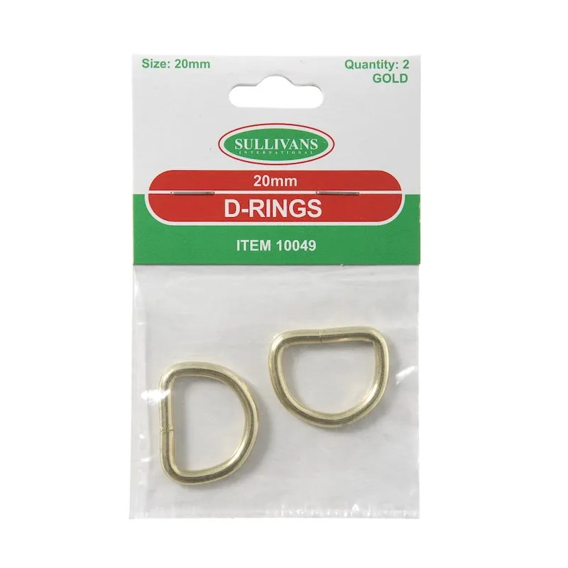 Sullivans D-Rings Size 20mm, Gold- 2pk