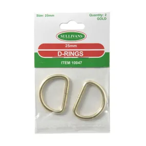 Sullivans D-Rings Size 25mm, Gold- 2pk