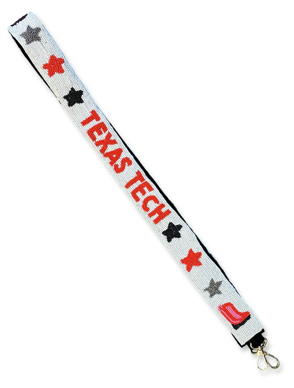 Texas Tech Dark Horse "Boots & Stars" White Beaded Purse Strap