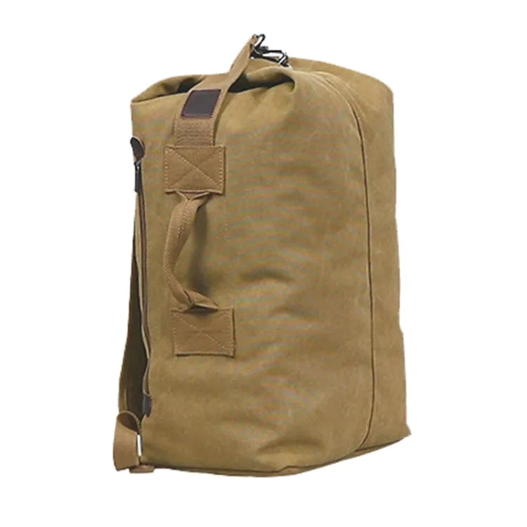 Upgrade Zipper Pockets Outdoor Travel Man Canvas Double Shoulder Backpack Student Schoolbag, Specification: Large Khaki