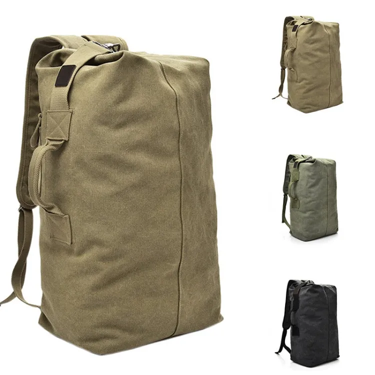 Upgrade Zipper Pockets Outdoor Travel Man Canvas Double Shoulder Backpack Student Schoolbag, Specification: Large Khaki