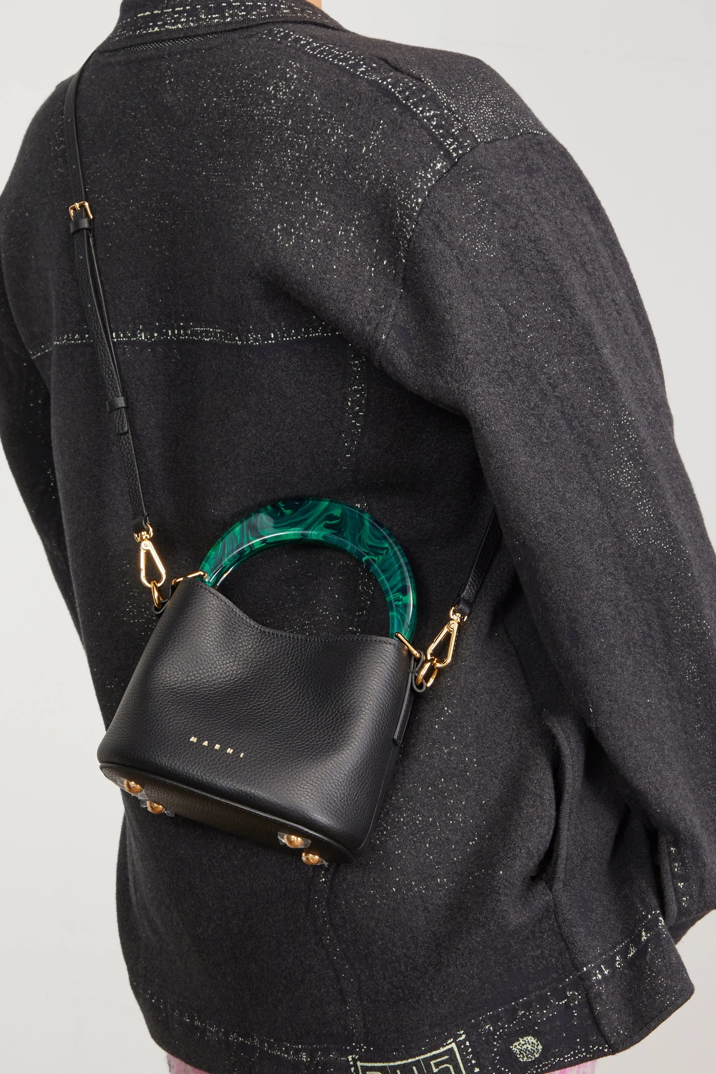 Venice Mini Bucket Bag in Black Leather