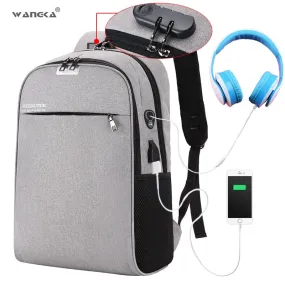 WANGKA USB Charging Laptop Backpack 15.6 inch Anti Theft Women Men School For Teenage Girls College Travel Backpack Nylon