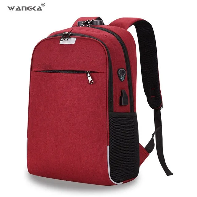 WANGKA USB Charging Laptop Backpack 15.6 inch Anti Theft Women Men School