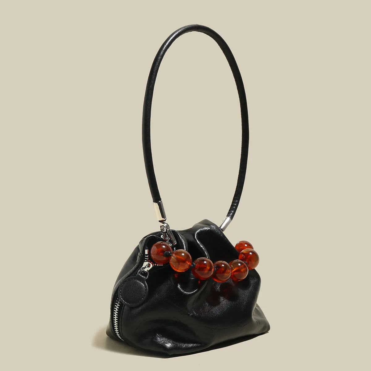 Whimsical Pouch Bucket Bag with  Beaded Embellishments