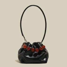 Whimsical Pouch Bucket Bag with  Beaded Embellishments