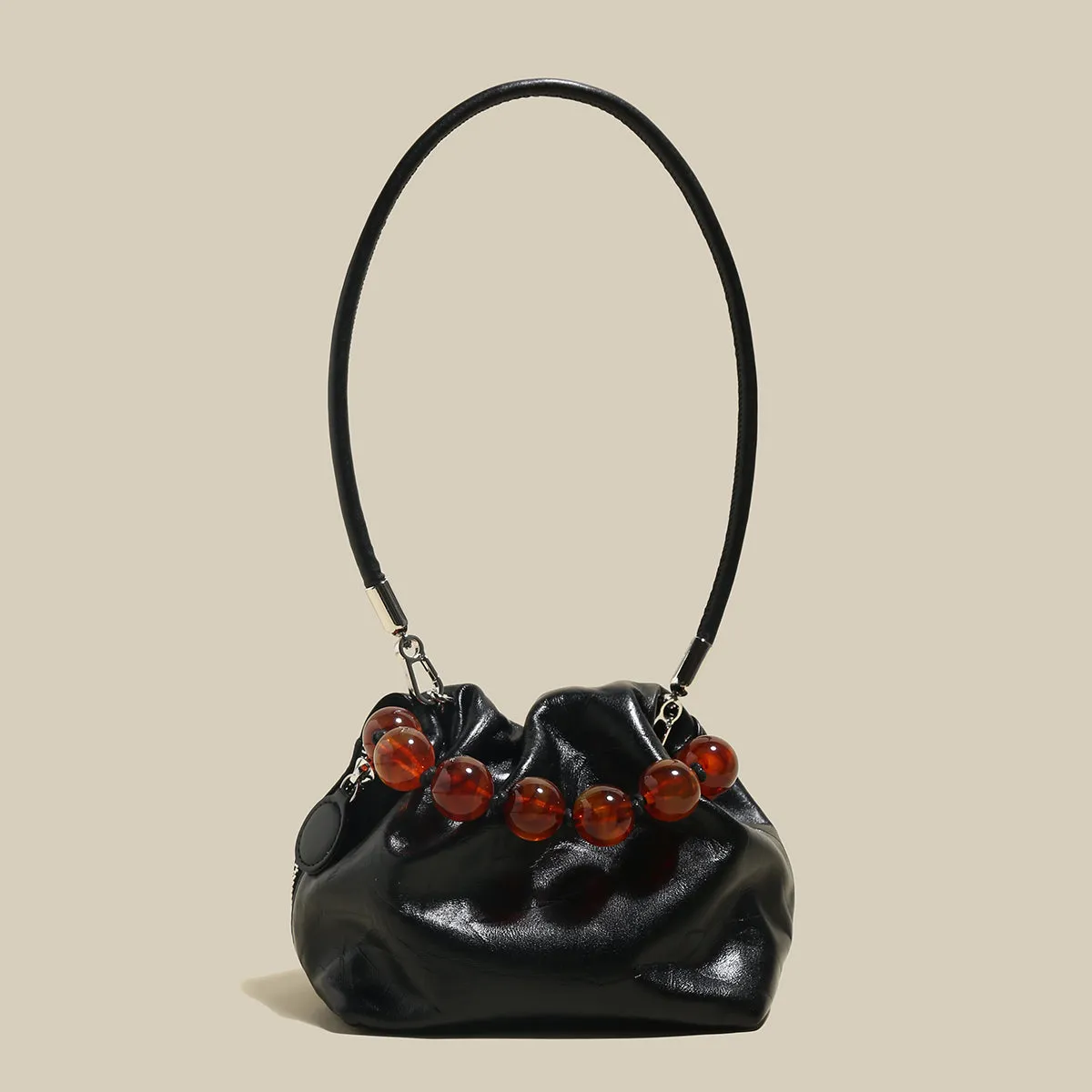 Whimsical Pouch Bucket Bag with  Beaded Embellishments