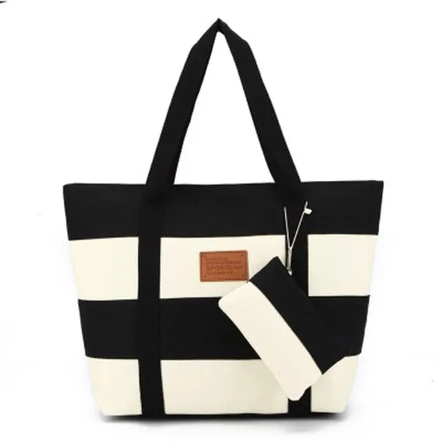 Women Canvas Nautical Beach Bags Fashion Large Handbags Female Shoulder Bag