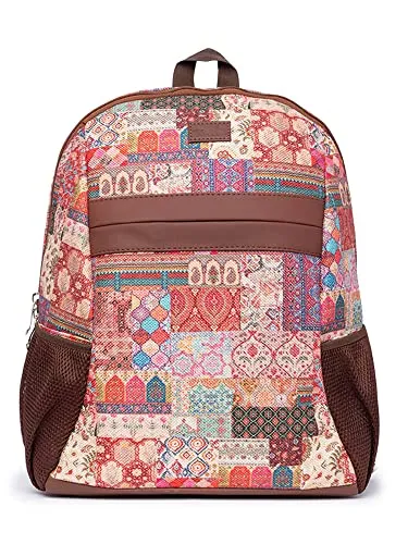 ZOUK Kutch Gamthi Abstract Printed Women's Jute Handcrafted Vegan Leather Multicolor Classic Backpack